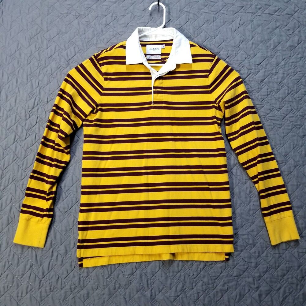 Goodfellow & Co T Shirt Mens M Yellow/Brown Standard Long Sleeve Collared